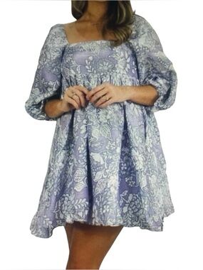 STORIA Emery Purple Metallic Shimmer Floral Babydoll Smock Dress Small